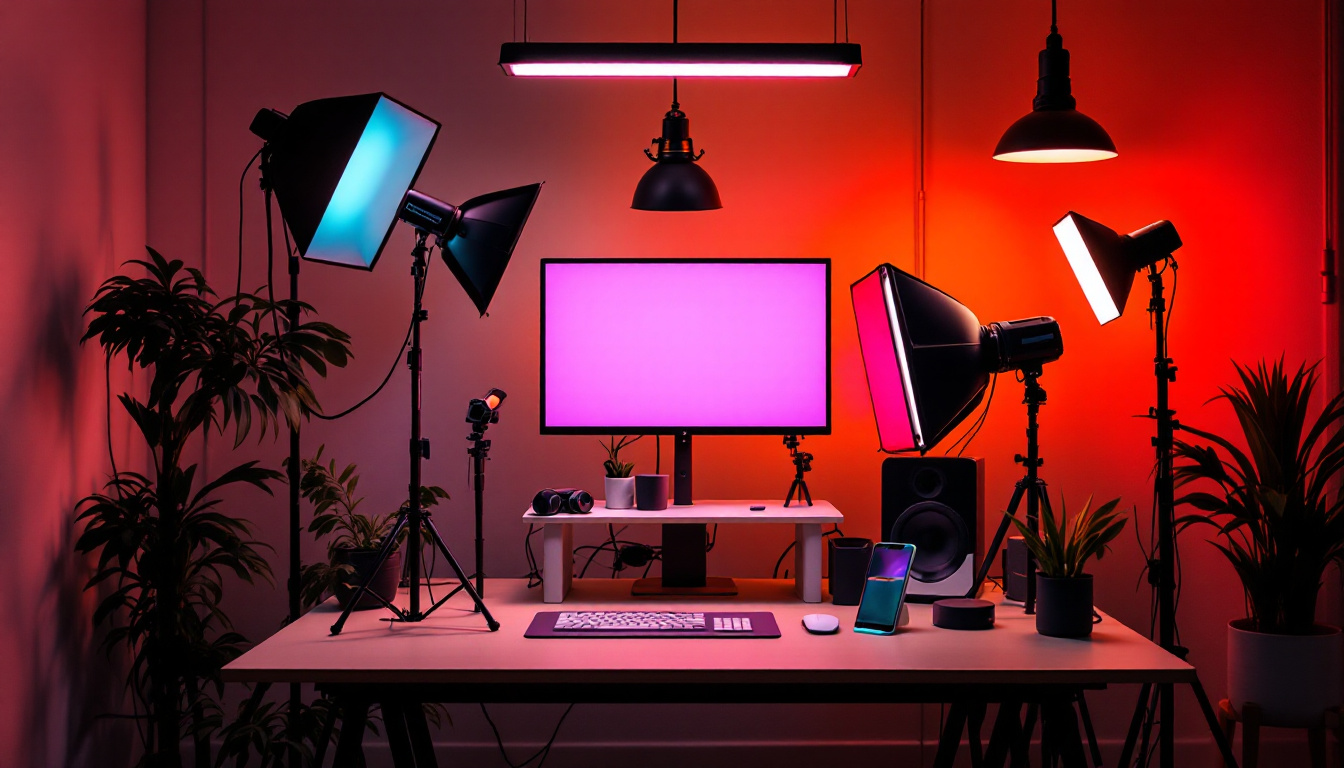 A photograph of a modern lighting setup that showcases various fixtures emitting a 5000k color temperature