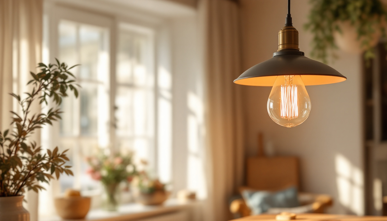 A photograph of a stylish and affordable pendant light fixture hanging in a cozy