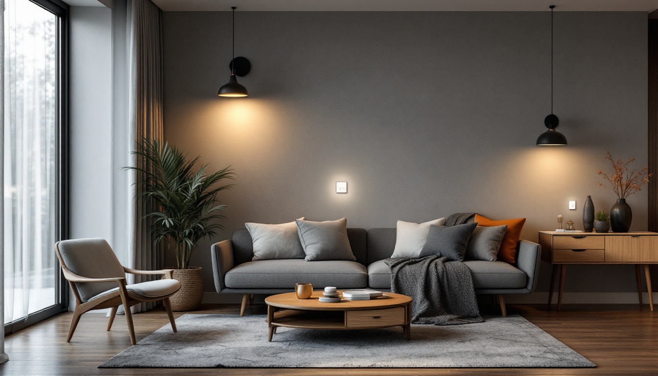 A photograph of a stylishly designed living space featuring various wi-fi switches in action