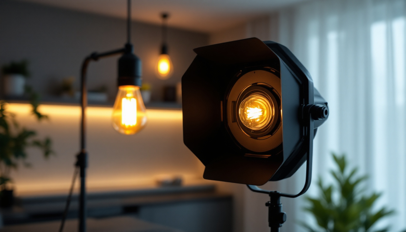 A photograph of a stylishly arranged lighting setup featuring a 15 w type b bulb in use