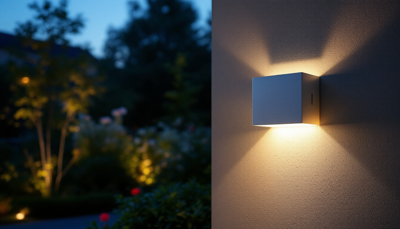A photograph of a well-designed outdoor light mount box installed in a beautifully landscaped setting