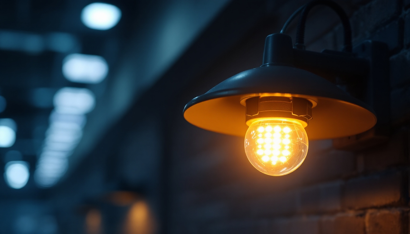 A photograph of a close-up view of a led parking lamp in a dimly lit environment