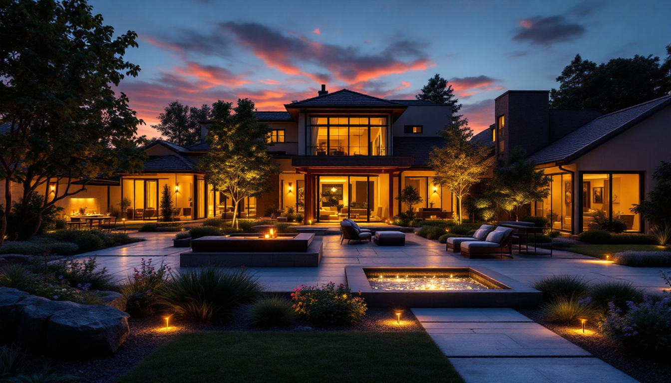 A photograph of a beautifully illuminated outdoor space at dusk