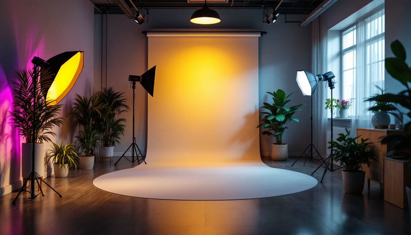 A photograph of a well-lit interior space showcasing a three-way lighting setup