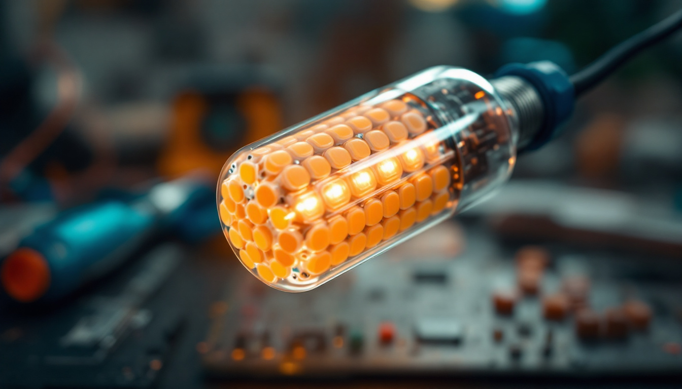 A photograph of a close-up of a bulb corn electrical component