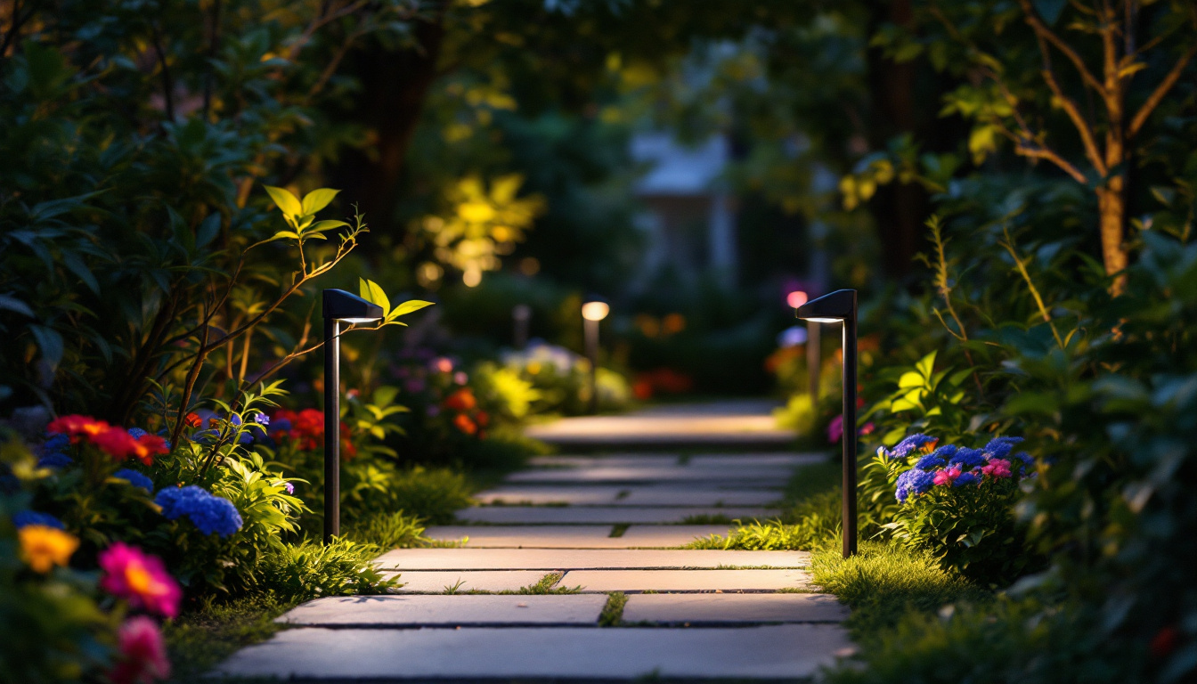 A photograph of a well-lit outdoor scene featuring an led motion sensor light in action