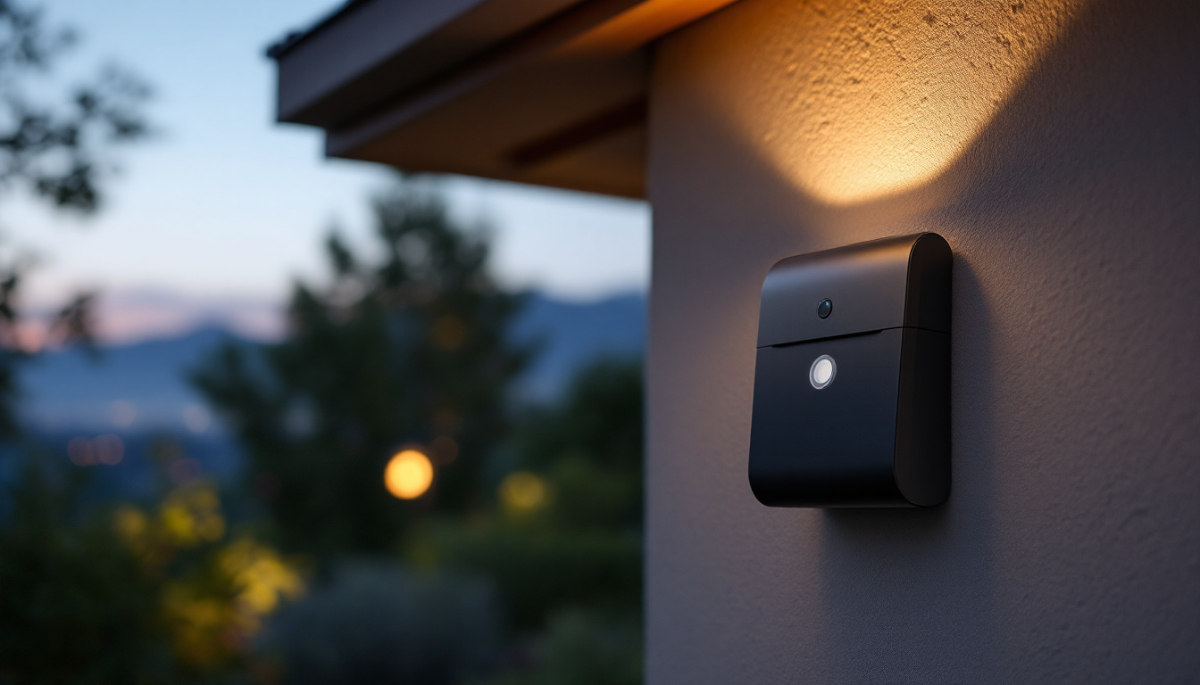 A photograph of a sleek outdoor led motion detector light installed in a residential setting