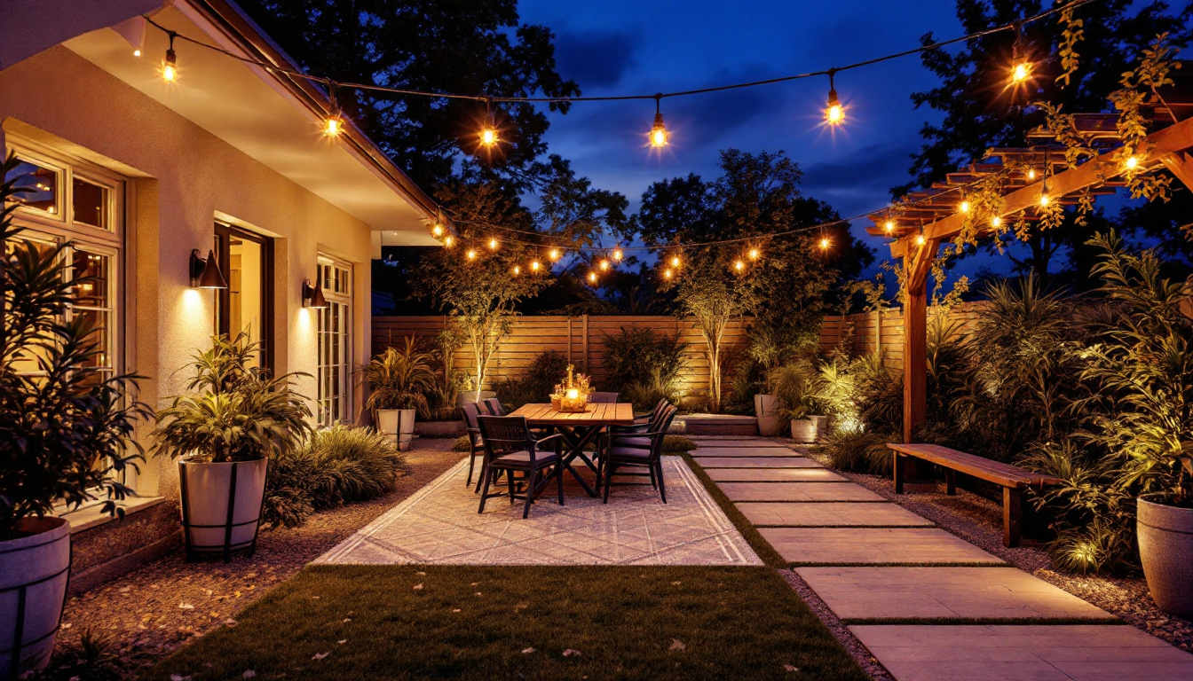 A photograph of capture a photograph of a beautifully illuminated outdoor space at dusk