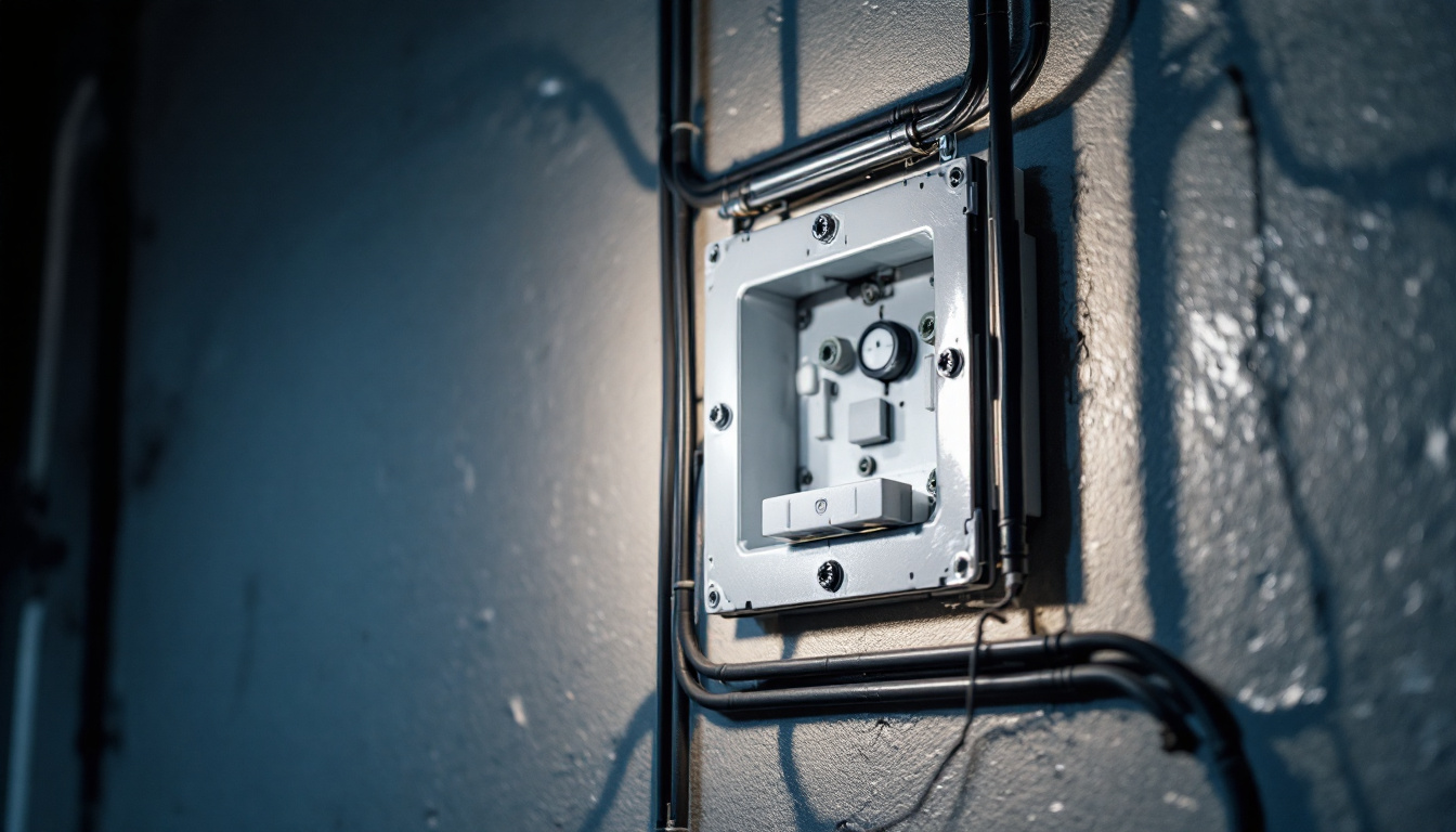 A photograph of an electrical junction box cover installed in a well-lit setting
