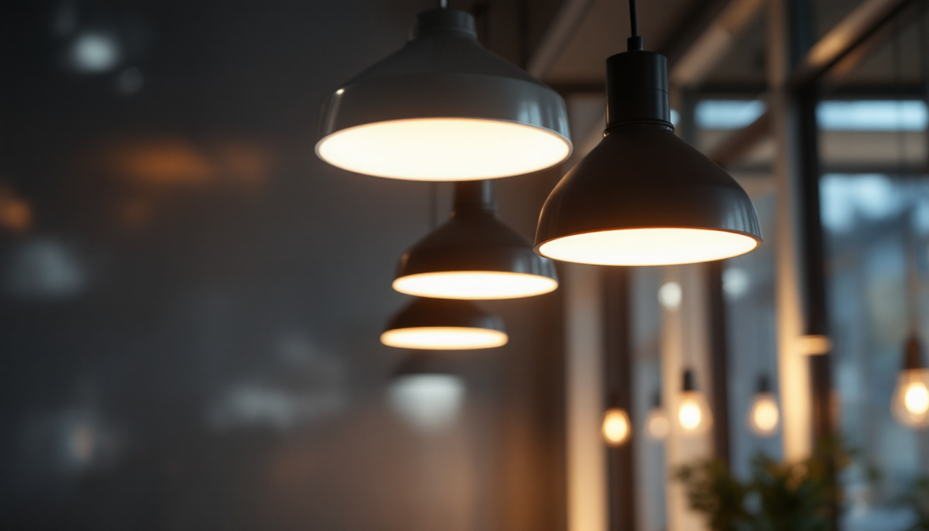 A photograph of a modern lighting installation showcasing energy-efficient led fixtures in a well-lit commercial or residential space