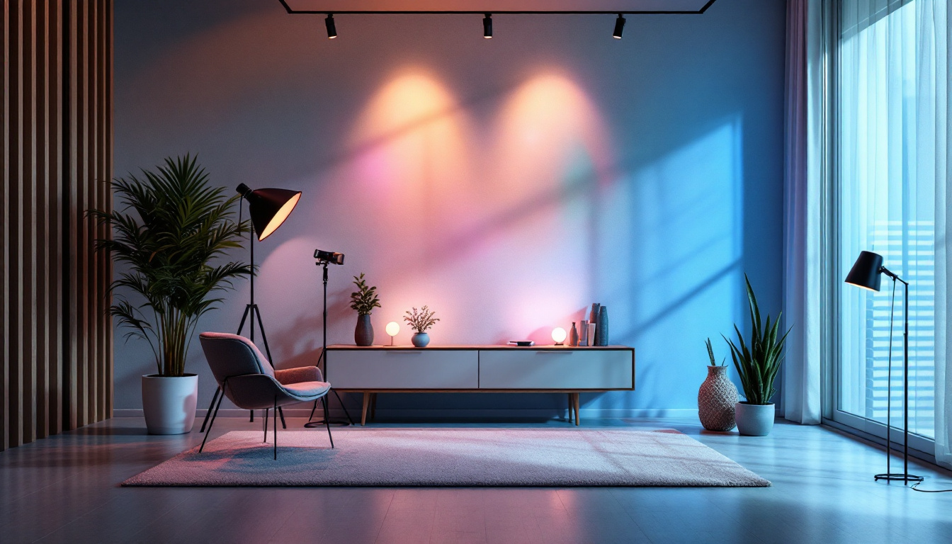 A photograph of a beautifully designed lighting setup that showcases the warm and cool tones of led lights in a modern interior space