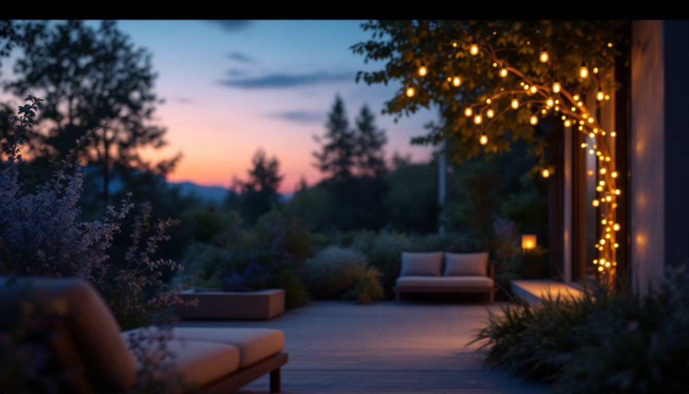 A photograph of a beautifully illuminated outdoor space at dusk