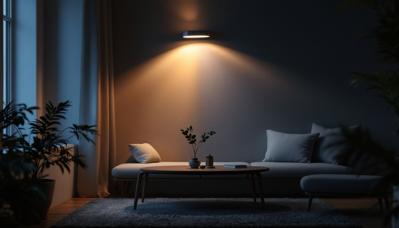 A photograph of a modern motion-activated led light in action