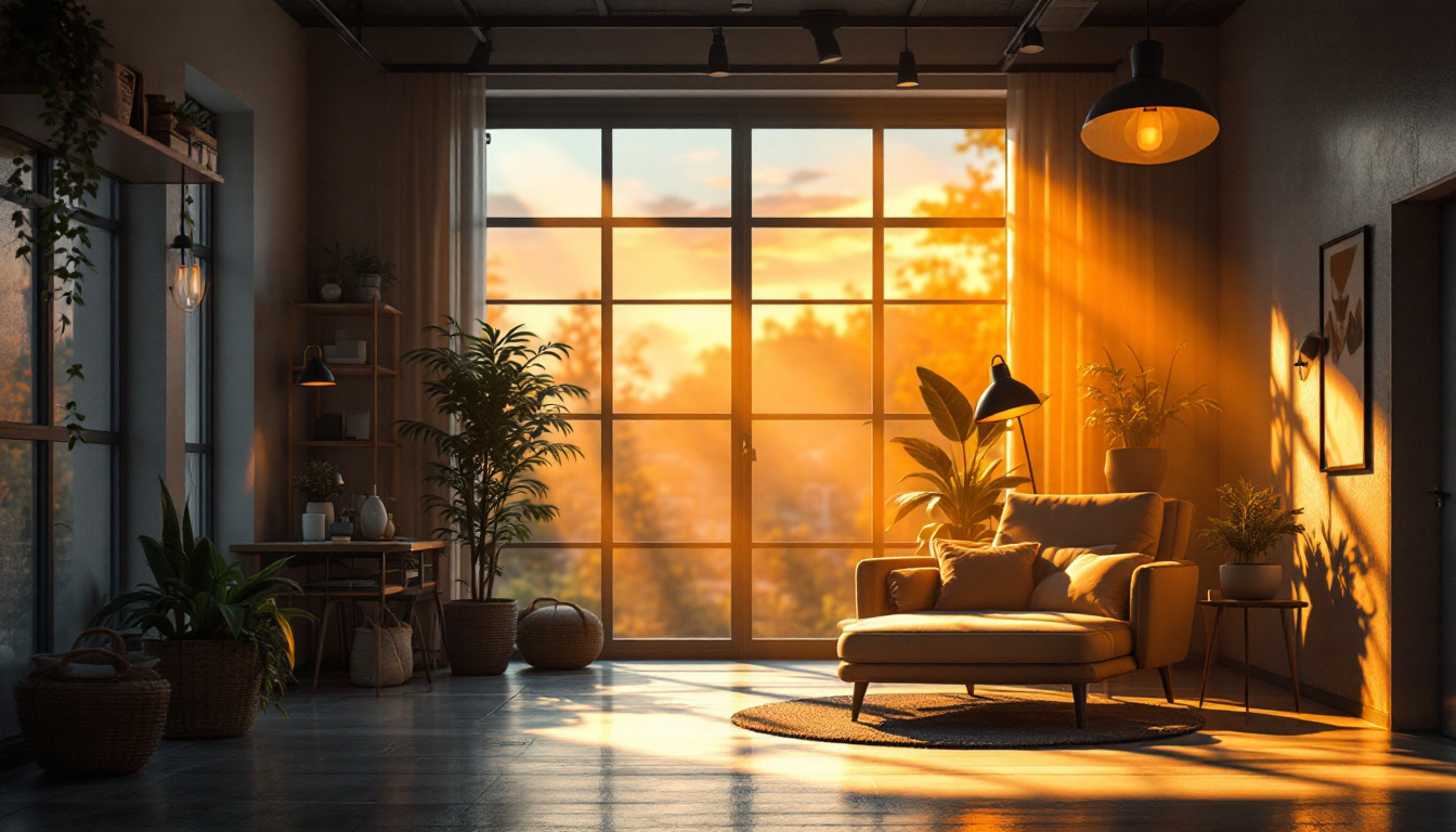 A photograph of a beautifully lit scene showcasing various lighting sources—such as natural sunlight