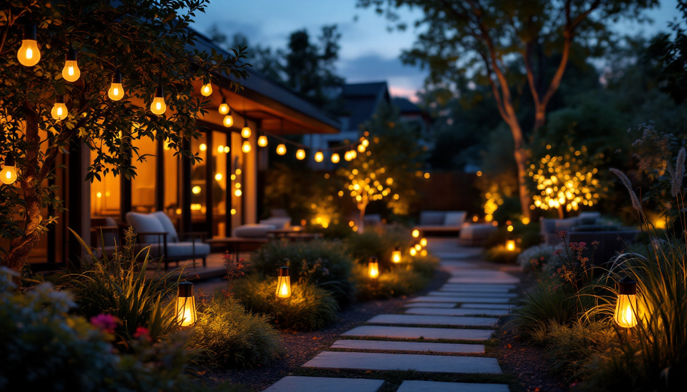 A photograph of a beautifully illuminated outdoor space at dusk