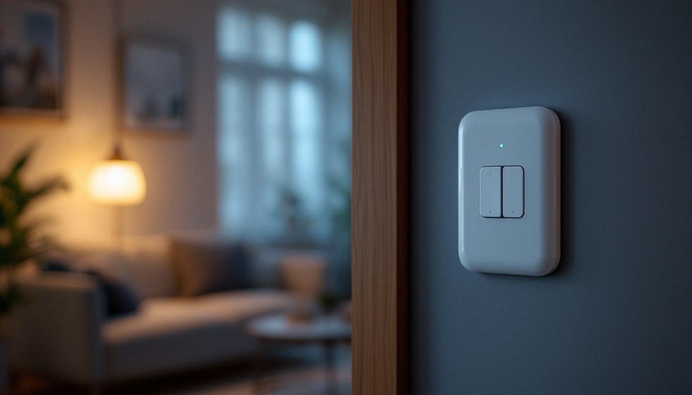 A photograph of a modern light switch with an automatic sensor in a stylish home setting