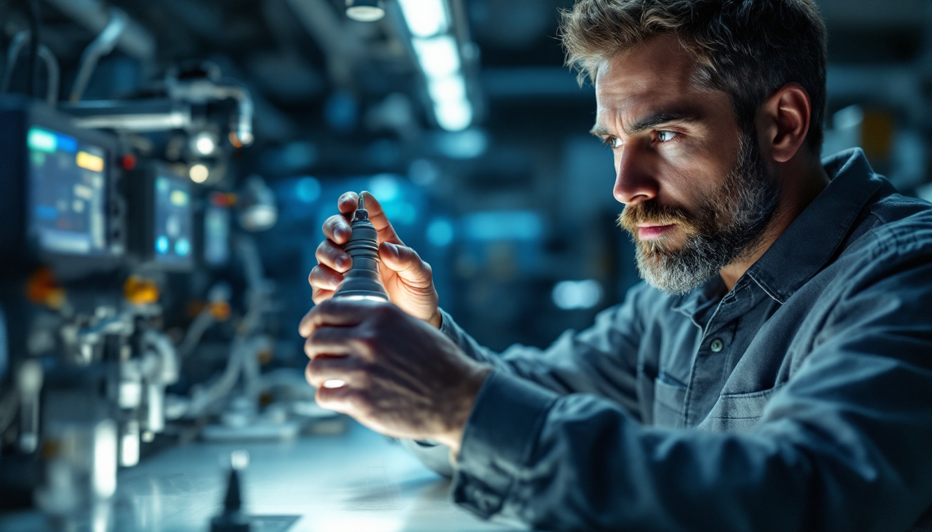 A photograph of a skilled electrical engineer examining a high-quality uv lamp in a well-lit laboratory setting