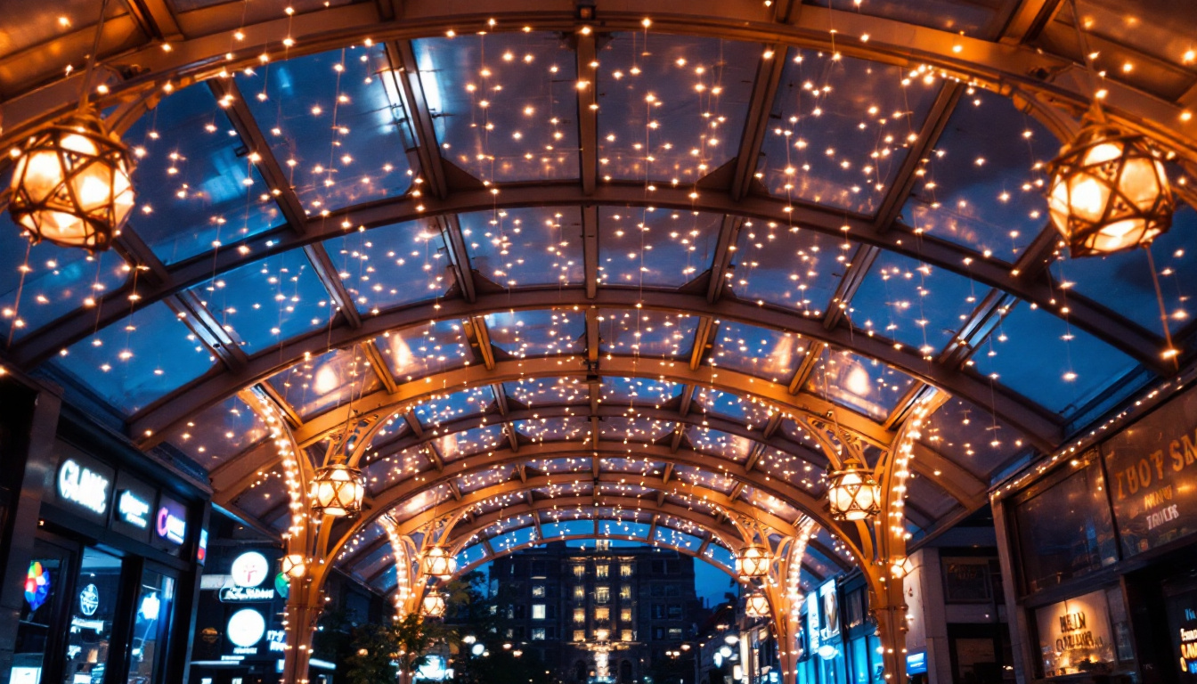 A photograph of a beautifully illuminated canopy at dusk