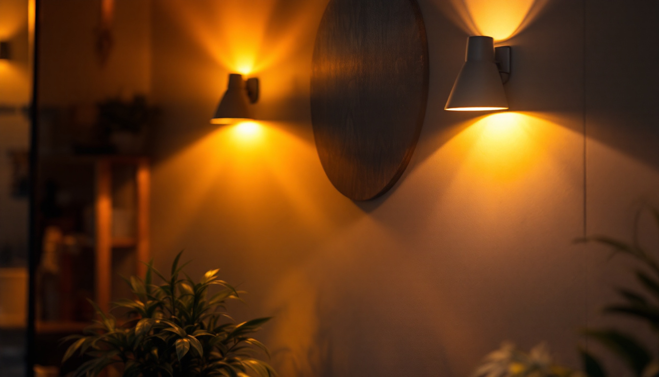 A photograph of a beautifully designed garage featuring stylish sconce lights illuminating the space