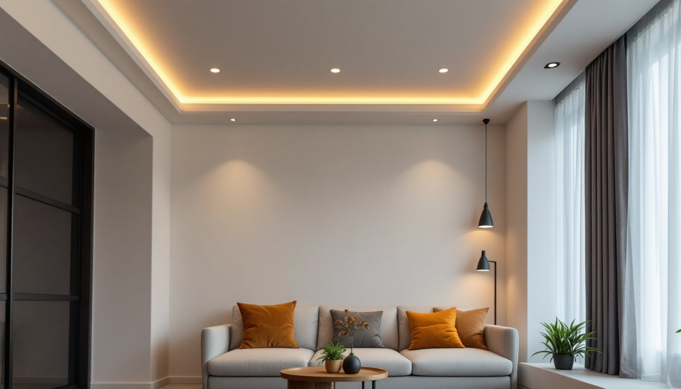 A photograph of a stylishly designed room featuring various types of recessed light trims in use