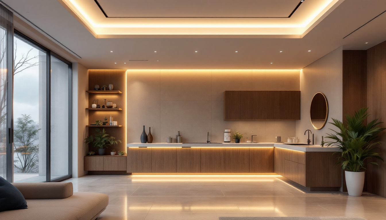 A photograph of a beautifully designed recessed lighting installation in a modern interior setting