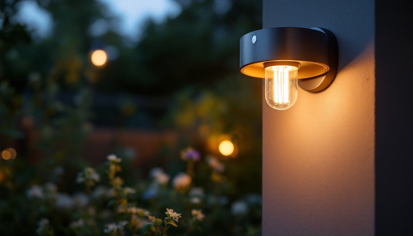 A photograph of a beautifully designed outdoor light fixture with a built-in sensor