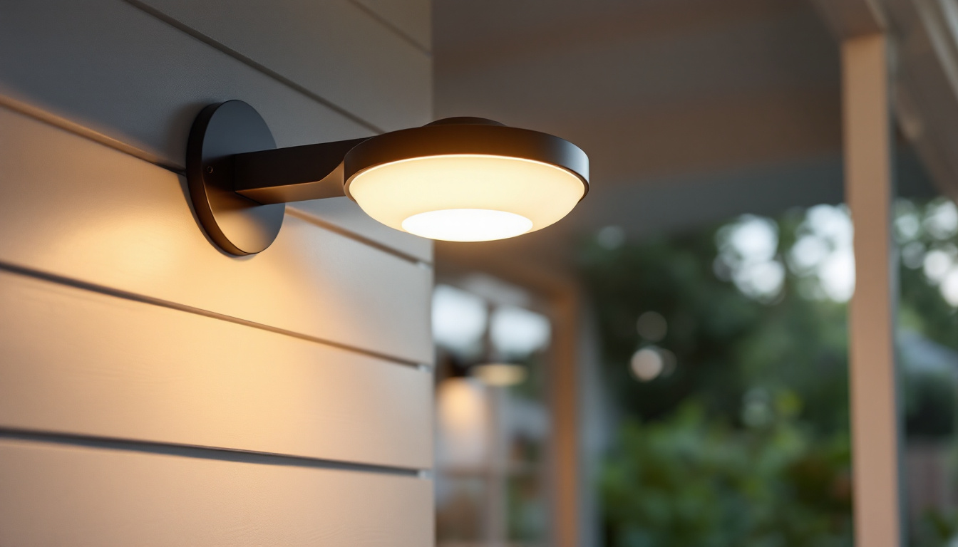 A photograph of a stylish outdoor flush mount light fixture installed on a porch or patio