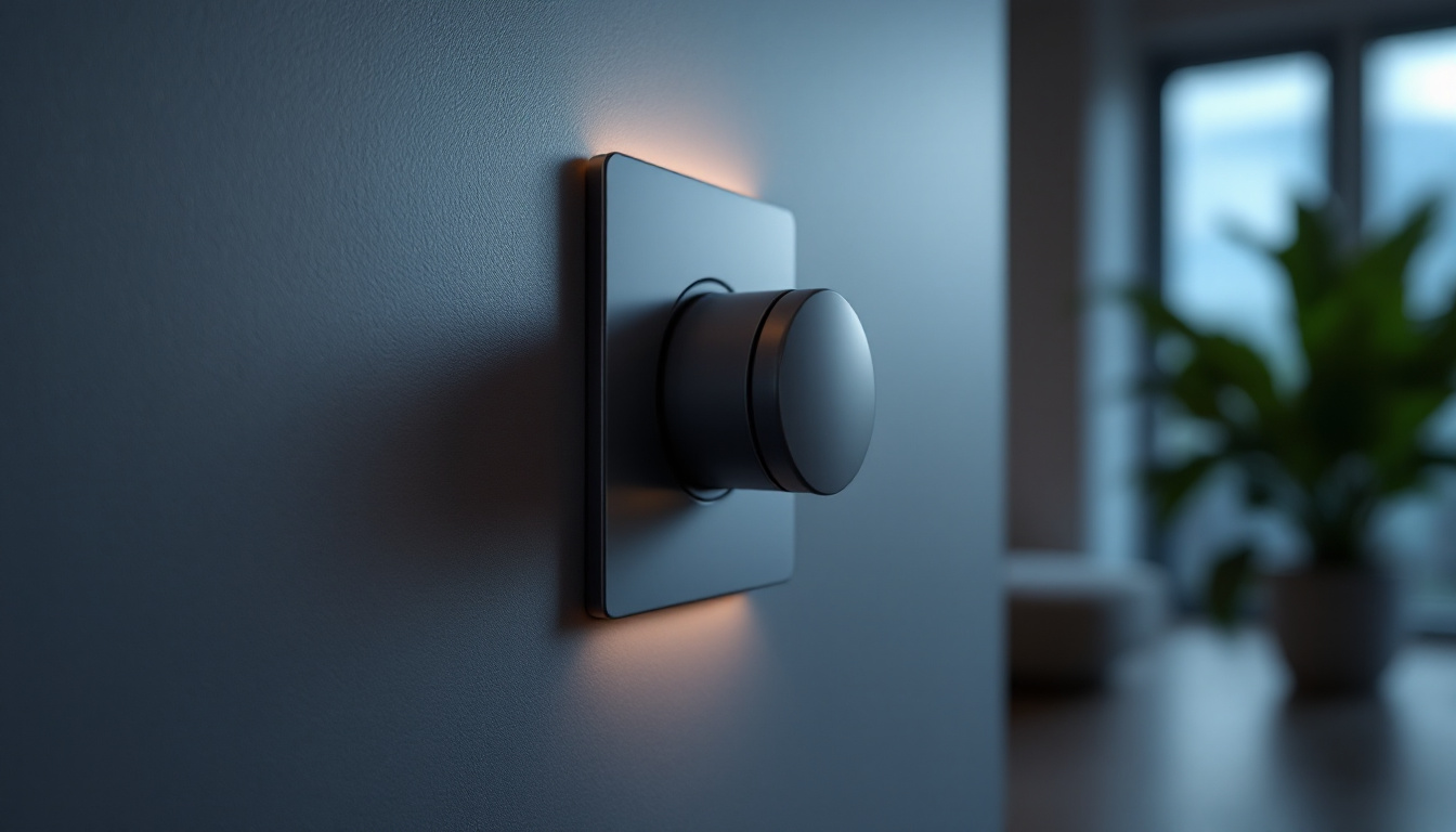 A photograph of a close-up shot of a modern dimmer switch in action