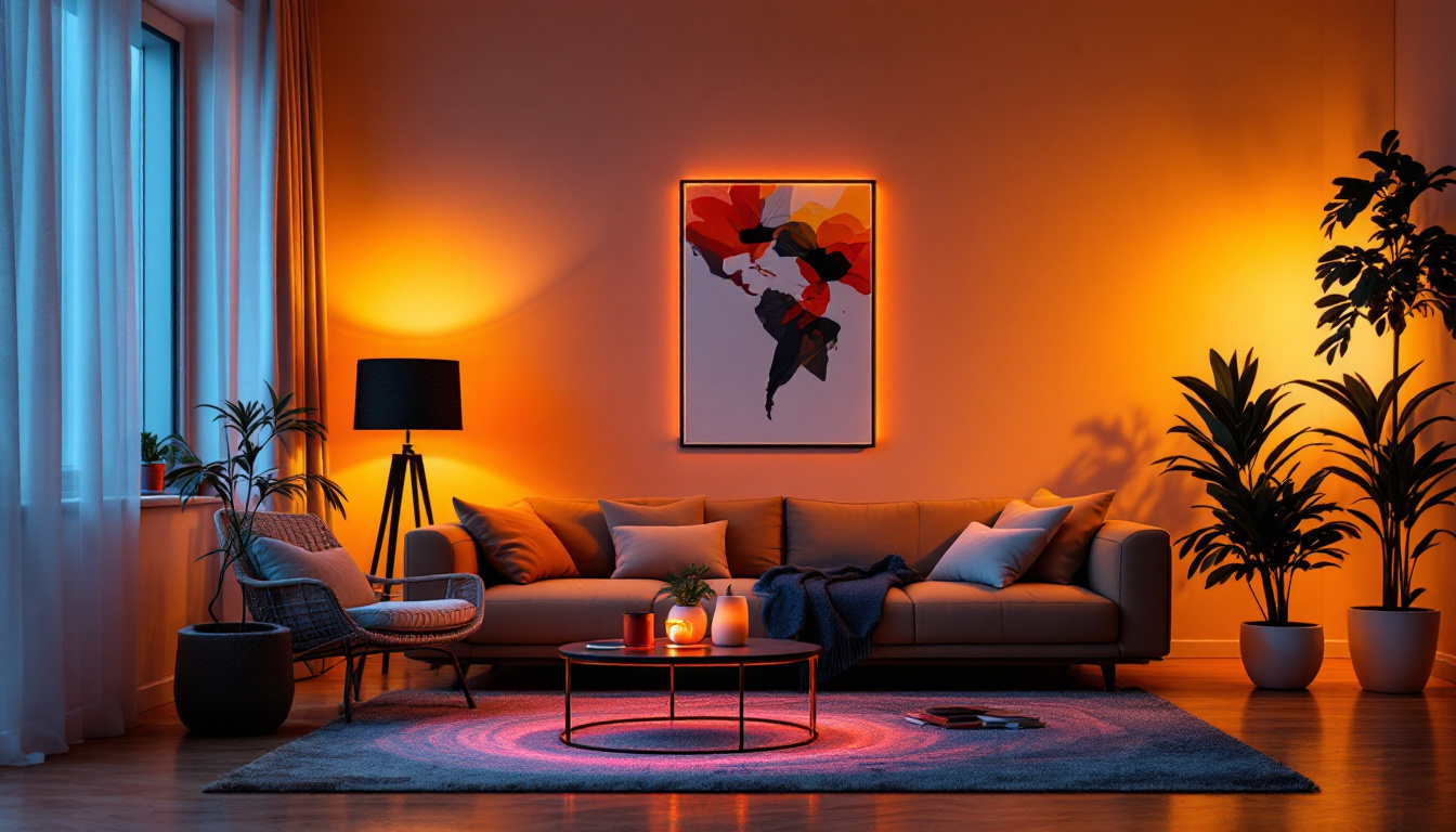 A photograph of a vibrant 6 ft led light strip in a stylish home setting