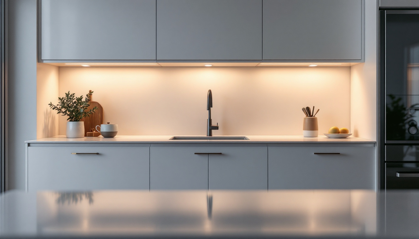A photograph of a beautifully designed kitchen featuring recessed under cabinet lighting