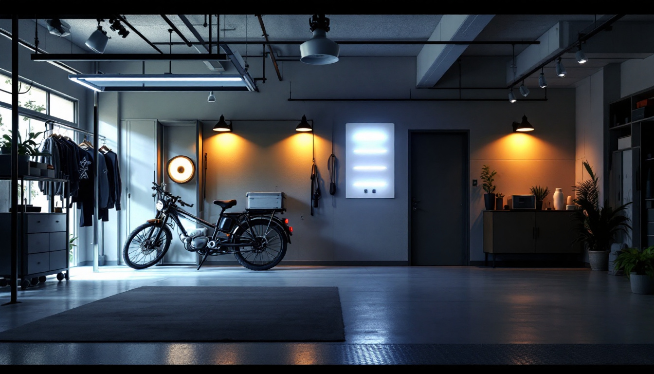 A photograph of a well-lit garage interior showcasing various types of garage lights in action