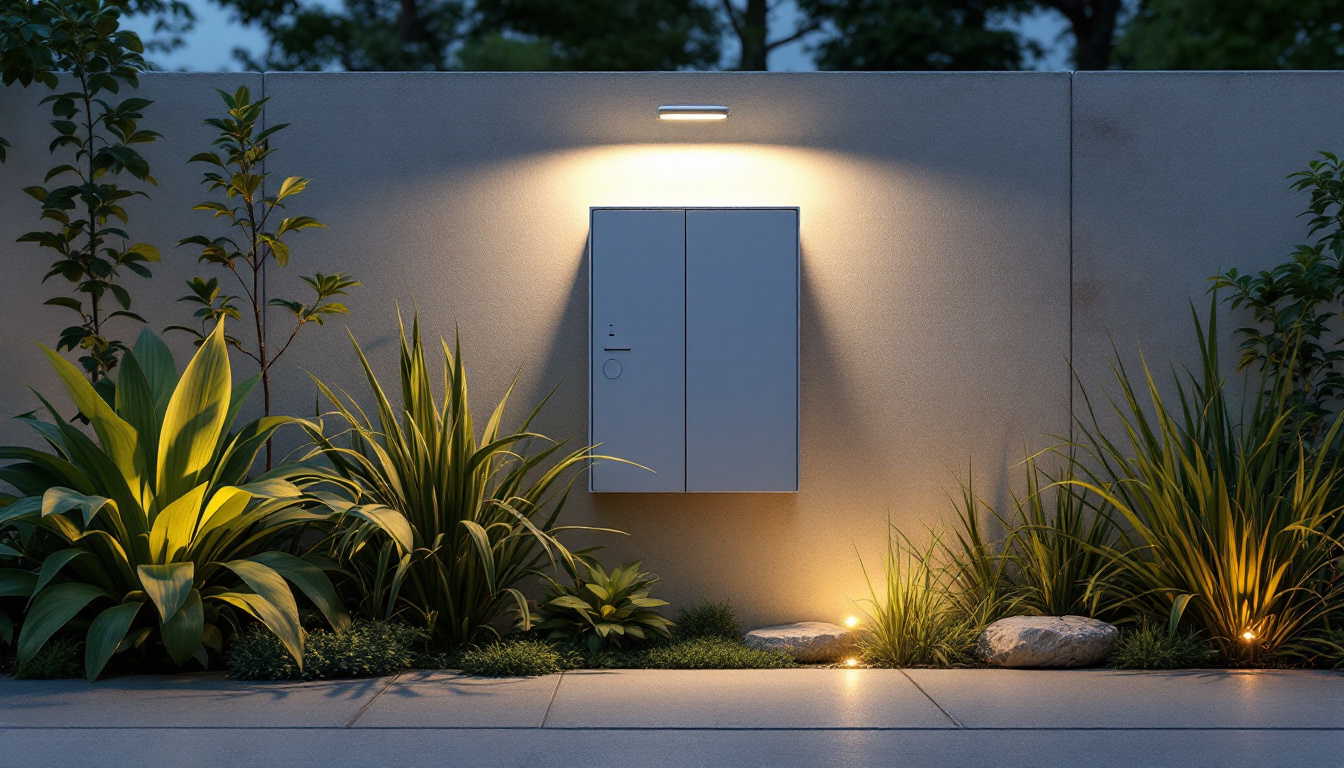 A photograph of a modern outdoor electrical box integrated into a stylish landscape