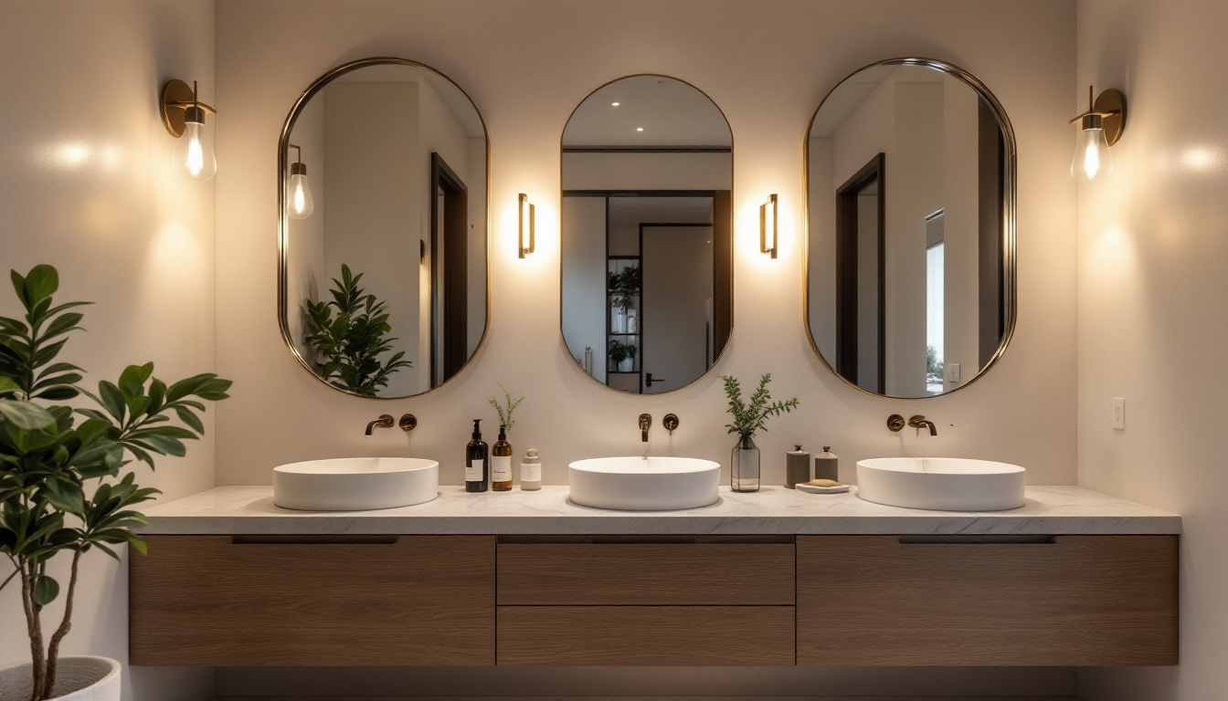 A photograph of a stylish bathroom featuring a variety of vanity light designs