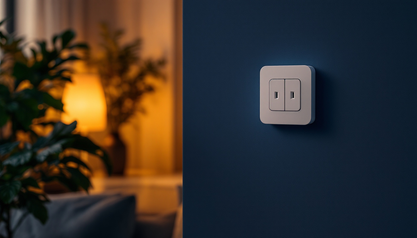A photograph of a modern switchable wall outlet in a stylishly designed room