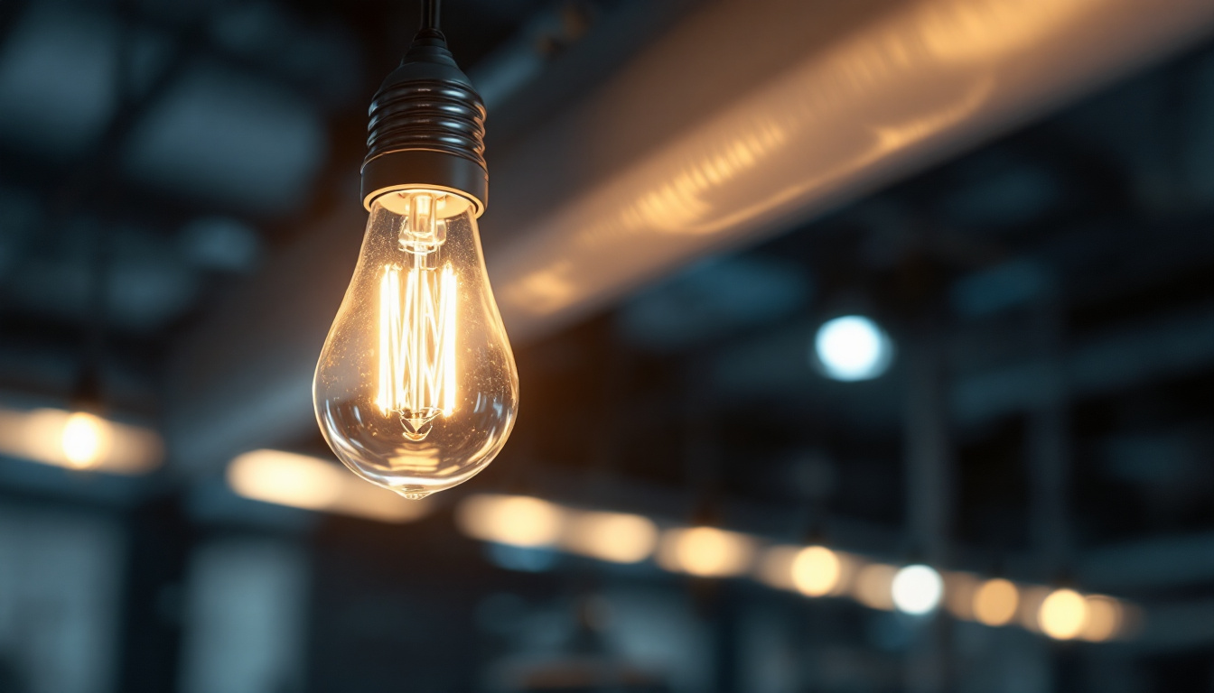 A photograph of a t8 fluorescent bulb in a commercial or industrial setting