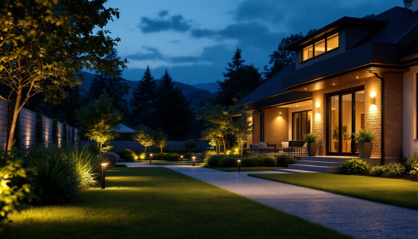 A photograph of a beautifully illuminated outdoor space showcasing various led flood lights in action