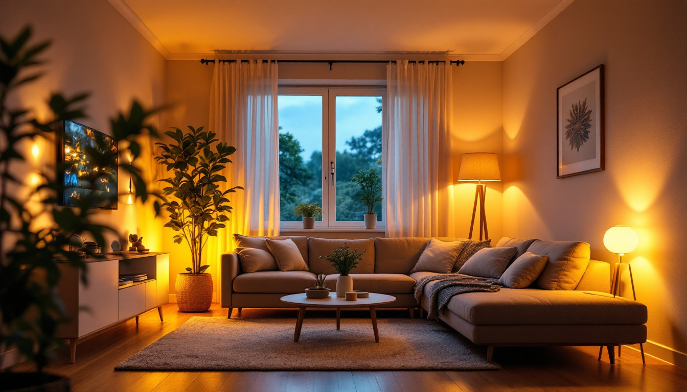 A photograph of a well-lit home interior showcasing various emergency lighting solutions in action