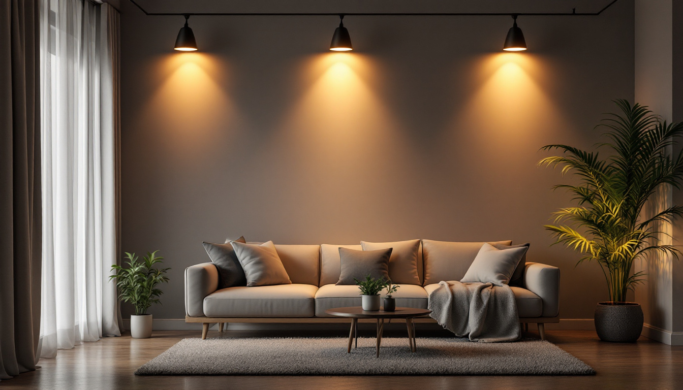 A photograph of a beautifully designed room featuring five strategically placed pot lights