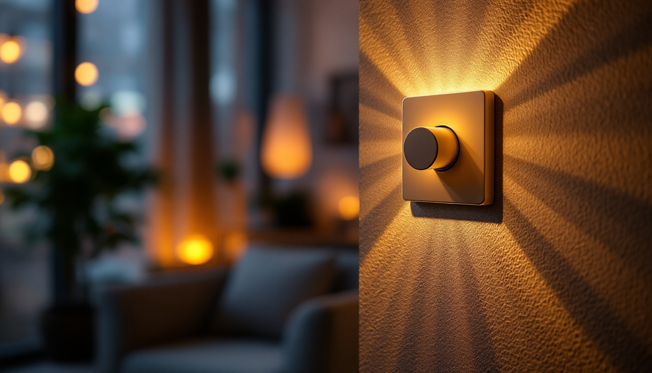 A photograph of a stylishly designed interior space featuring a dimmer switch in use