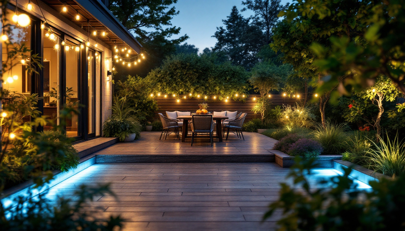 A photograph of a beautifully illuminated outdoor space featuring solar-powered led strip lights