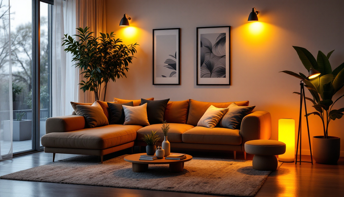 A photograph of a beautifully lit modern living space featuring pot lights
