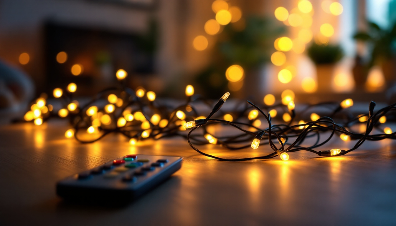 A photograph of a beautifully arranged setup of string led lights in a cozy indoor environment