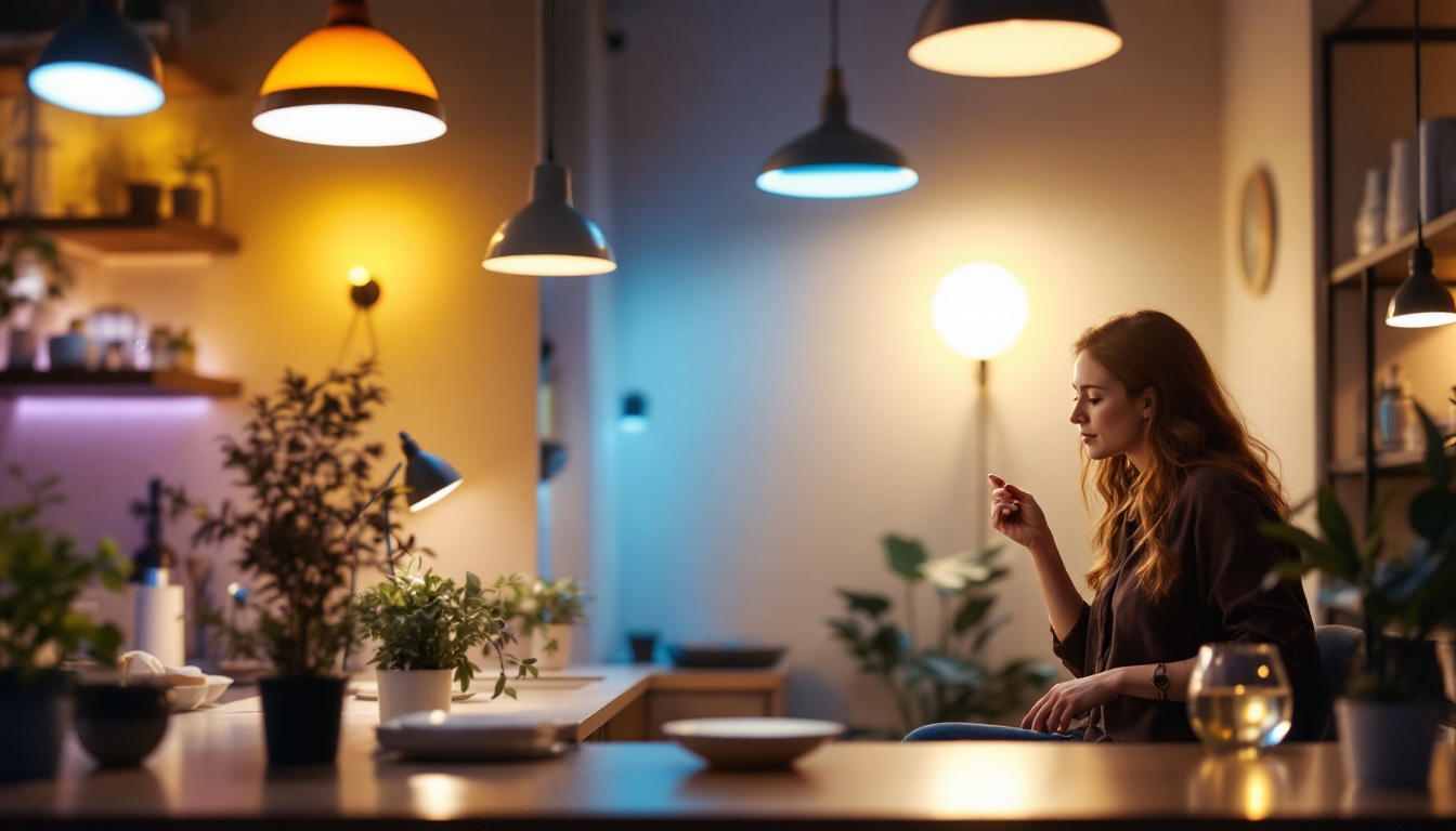 A photograph of a well-lit interior space showcasing a variety of led light fixtures
