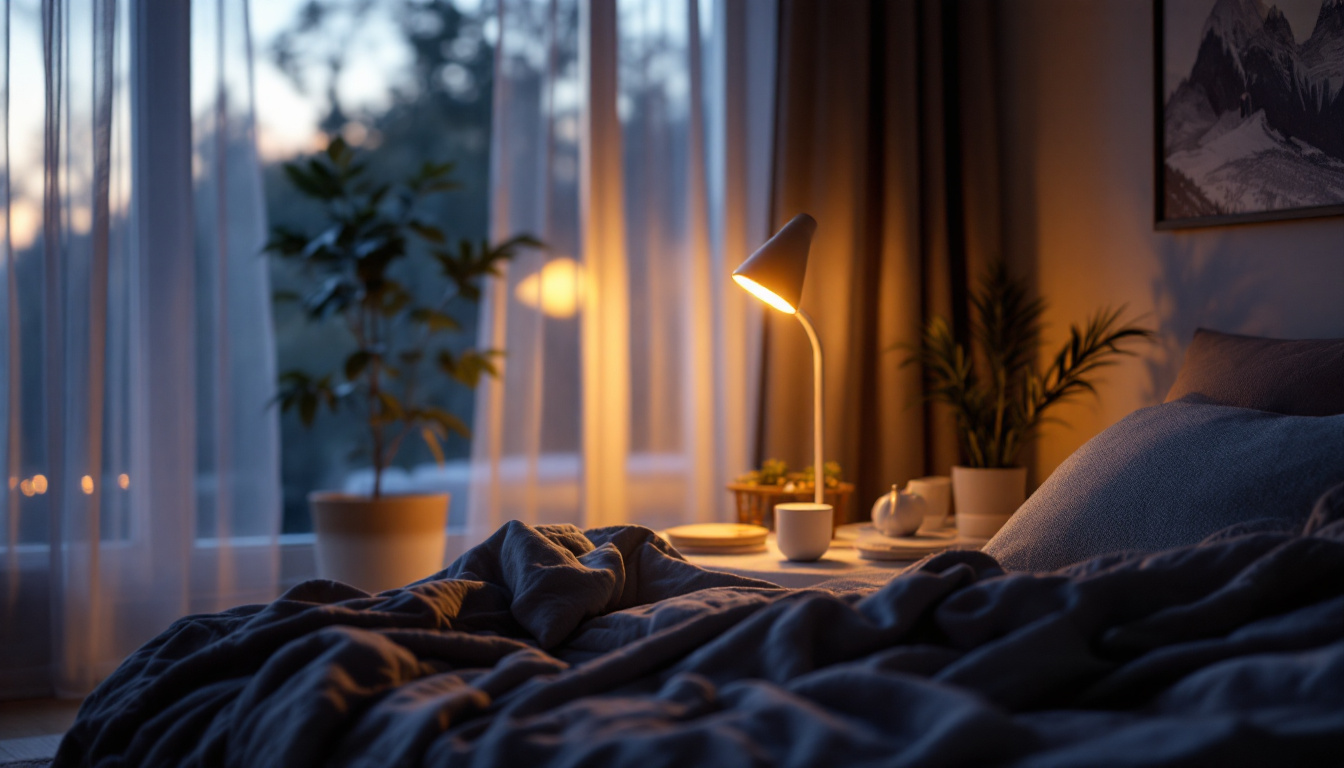 A photograph of a beautifully designed dusk-to-dawn night light illuminating a cozy interior space