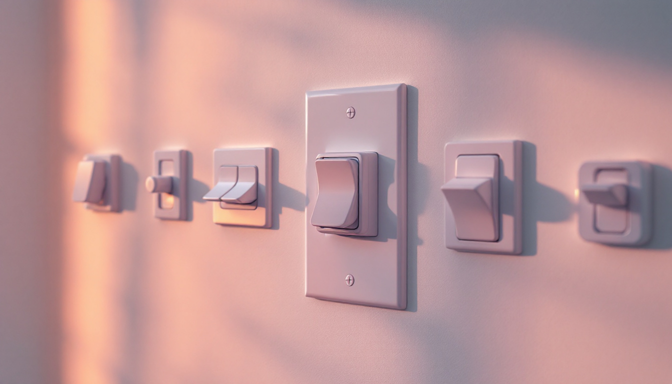 A photograph of a variety of light switches in a well-lit room