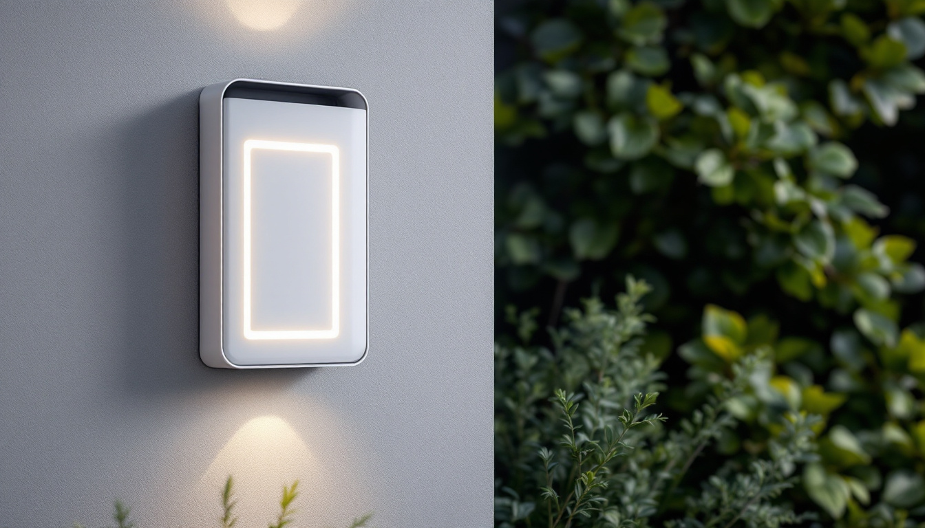 A photograph of a modern outdoor light switch box installed in a stylish garden setting