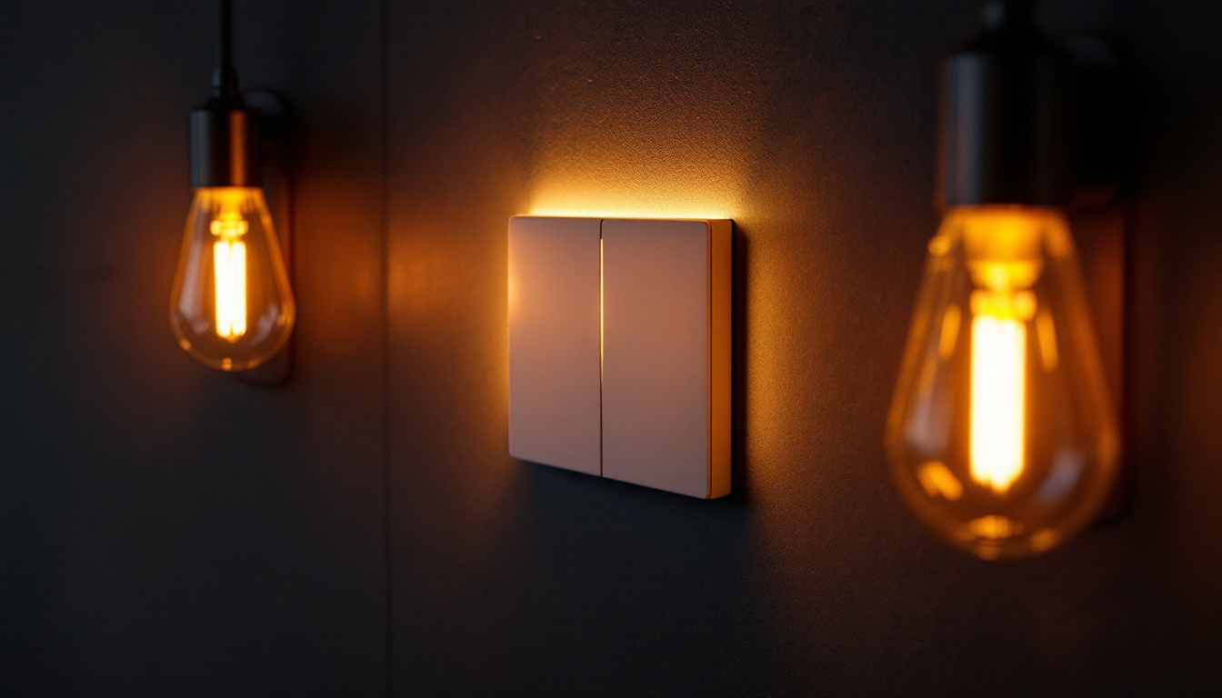 A photograph of a modern electric on-off switch integrated into a stylish lighting setup