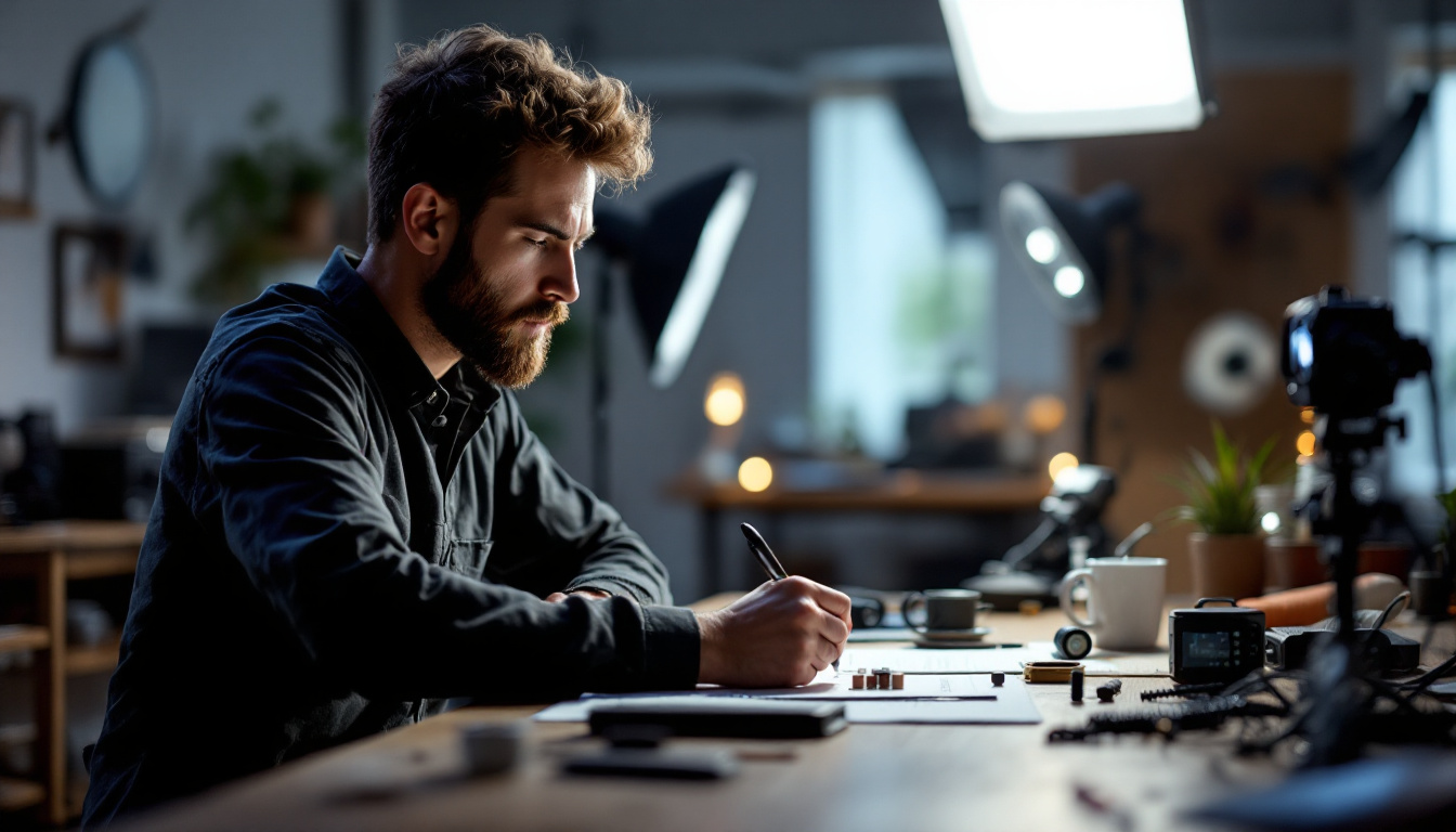 A photograph of a lighting engineer at work