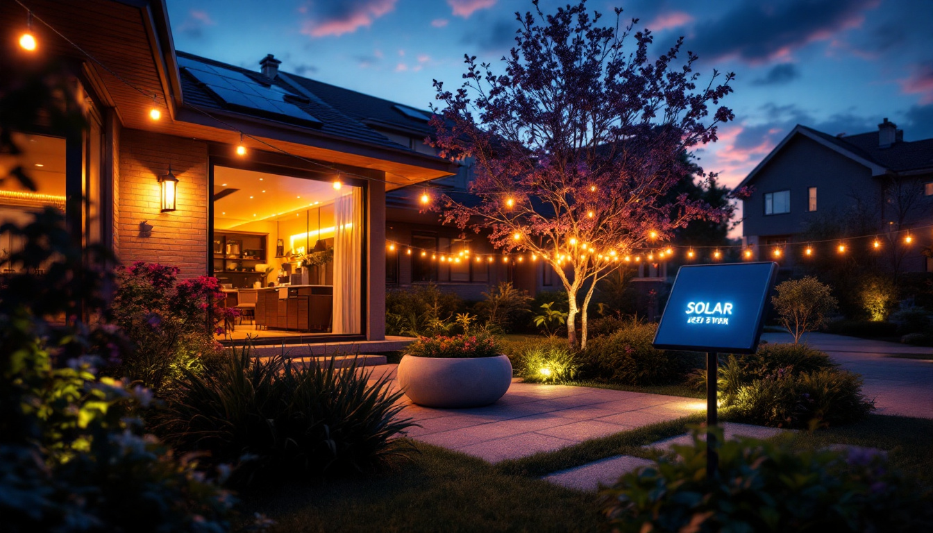 A photograph of a solar led light strip illuminating an outdoor space at dusk