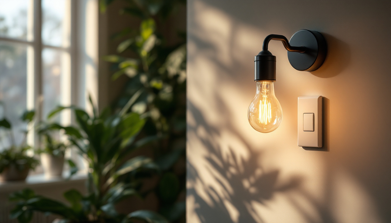 A photograph of a well-lit room featuring a stylish lighting switch